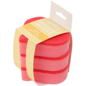 Pack of 3 Heart Shaped Sponges - Pink