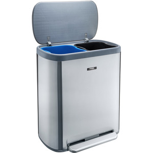 60L Dual Compartment Recycle Pedal Bin - Silver by Cooks Professional