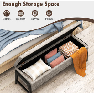 Modern Chenille Storage Bench - Grey by Costway