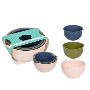 Set of 3 Kitchen Mixing Bowls 2.5L 2L 1.5L Plastic Beige Green Blue - Beige, green & blue by Coco & Gray