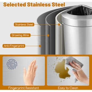 60L Stainless Steel Corner Trash Bin - Silver by Costway