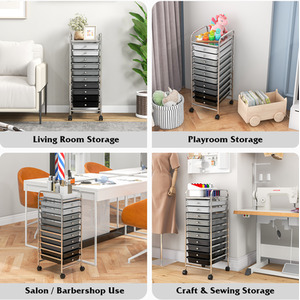 10 Drawer Rolling Storage Cart - Black by Costway