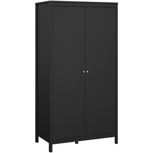 Madrid 3 Piece Bedroom Set - Matt Black / 1 x 2-drawer bedside table, 1 x 5-drawer chest of drawers and 1 x 2-door wardrobe