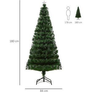 HOMCOM 6FT Multicoloured Artificial Christmas Tree with PreLit Modes Metal Stand - Green, blue and red by HOMCOM