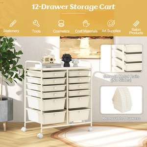 12 Drawers Rolling Storage Cart with 4 Wheels and Brakes - White by Costway