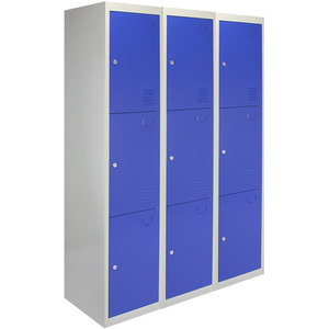 3 x Metal Storage Lockers - Three Doors - Flatpack - Blue by Monstershop