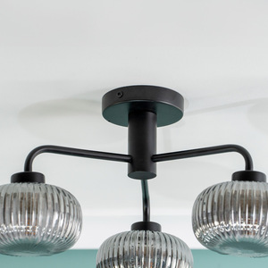 Amaia 3 Way IP44 Bathroom Ceiling Light with Ribbed Glass Shade - Black by ValueLights