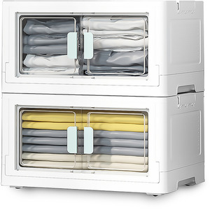 Collapsible Storage Boxes with Lid and Door - White / 59cm by Livingandhome