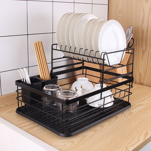Dish Drainer for Kitchen Counter with Drainboard and Utensil Holder - Black by Livingandhome