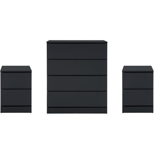 3 Piece Furniture Set Chest of Drawers Bedside Tables Birlea Oslo - Black by Birlea