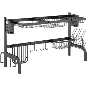 HOMCOM Space Saving 2 Tier Over The Sink Dish Drainer Rack - Black / 30cm / 100cm by HOMCOM