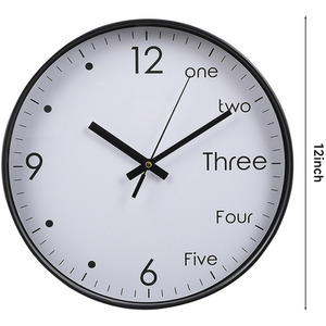 Round Clock with Arabic English Numerals - Black and White by Livingandhome