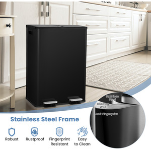 60L Dual Compartment Trash Can - Black by Costway