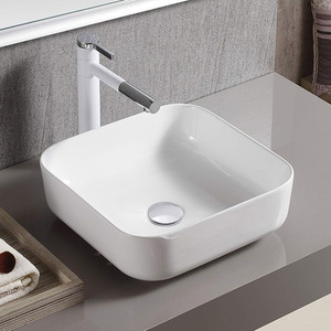 White Ceramic Square Countertop Wash Basin - White by Livingandhome