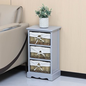 Home Source Lichfield 3 Willow Basket Drawer Chest Storage Unit - Grey by Home Source