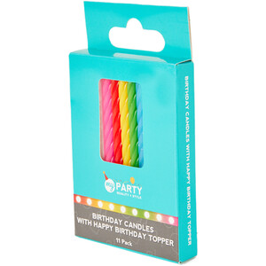 Pack of 10 Birthday Candles with Happy Birthday Topper - Multicolour