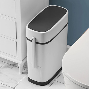 2-in-1 Slim Bathroom Bin with Toilet Brush - White+Black by lifeideas