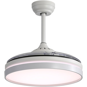 Round LED Ceiling Fan Light with Retractable Blades - White by Livingandhome