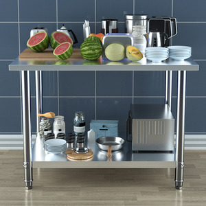 2 Layer Stainless Steel Work Bench Table - Silver / 120cm by Livingandhome