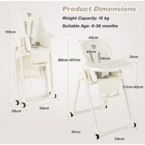 4-in-1 Baby High Chair Foldable Feeding Chair - White by Costway