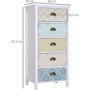 HOMCOM Chest of 5 Drawers Bedside Cabinet - White, Multi colour by HOMCOM