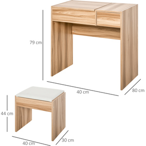 HOMCOM Dressing Table Set With Mirror - Wood Grain by HOMCOM