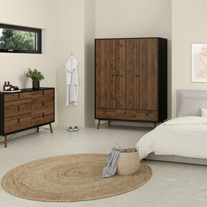 Ry 3 Piece Bedroom Set - Matt Black and Walnut