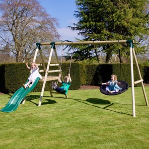 Wooden Swing Set with Slide by Rebo