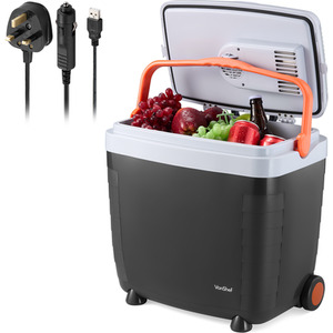 VonShef 28L Electric Cool Box, Insulated Hot Cold Cooler with Wheels - Dark Grey by VonShef