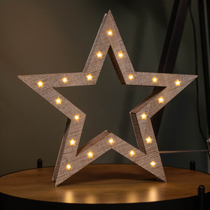 Set of 3 Wooden Christmas Stars with Warm White LEDs - Brown by Samuel Alexander