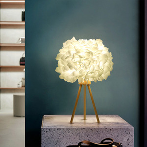 Fabric Petal Lampshade Table Lamp with Wooden Base - White by komore