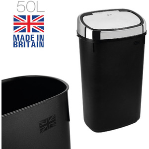 UK Made 50L Black Sensor Bin with Chrome Lid - Chrome by DIHL