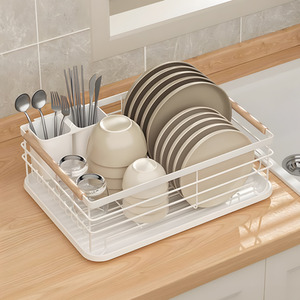 Iron Dish Drainer Drip Tray - White by Livingandhome