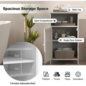 Bathroom Floor Cabinet Single Door Side Cabinet - White by Costway