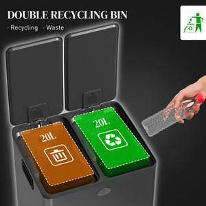 HOMCOM 20L Dual Kitchen Bin with Removable Inner Buckets by HOMCOM