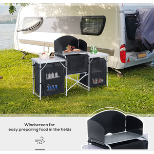 Outsunny Folding Camping Kitchen Portable Picnic Cooking Table - Black by Outsunny