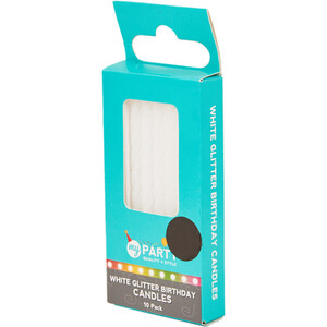 Pack of 10 Birthday Candles Glitter - White