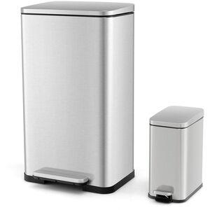 2Pcs Kitchen Rubish Bin - Silver by Costway