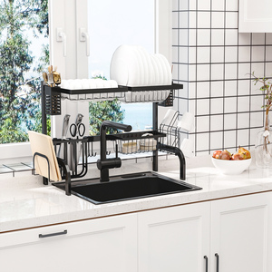 HOMCOM Space Saving 2 Tier Over The Sink Dish Drainer Rack - Black / 31.5cm / 65cm by HOMCOM