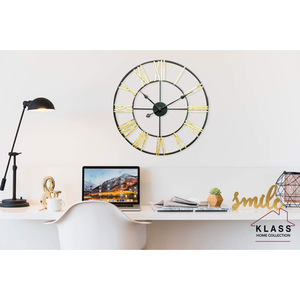 Silent Open Face Large Wall Clock - Black & Gold - Black And Gold by Klass Home Collection