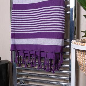 Deluxe Cotton Turkish Bath Towel - Pinstripe - Purple / 2 by Nicola Spring