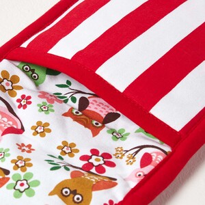 Red Owls Cotton Double Oven Glove - Red by Homescapes