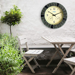 Faux Slate Thermometer and Hygrometer Clock - Mix of Dark Grey/Black Frame Colour by Audlee