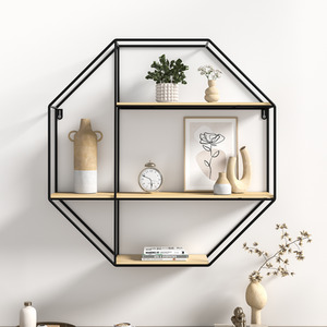 Octagonal Metal Floating Wall Display Shelf - Black by Livingandhome