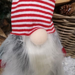 Festive Gonk Cuddly Santa Christmas Decoration - Red and Grey / Gonk with Stripy Hat by Samuel Alexander