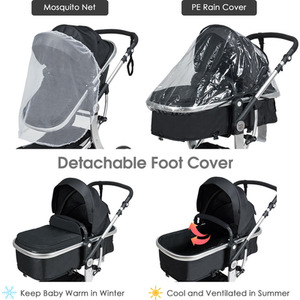 2-in-1 Baby Stroller Pushchair Reversible Bassinet Pram - Black by Costway