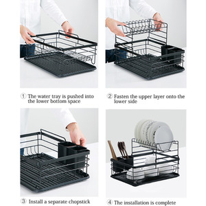 Dish Drainer for Kitchen Counter with Drainboard and Utensil Holder - Black by Livingandhome