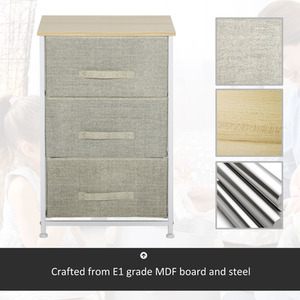 HOMCOM 3 Tier Drawer Cabinet Organizer with Metal Frame - Grey by HOMCOM