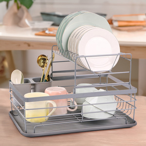 2 Tier Metal Dish Drainer with Draining Board - Silver by Livingandhome