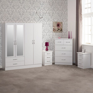 Nevada 4 Door 2 Drawer Mirrored Wardrobe Bedroom Set - White Gloss by Seconique